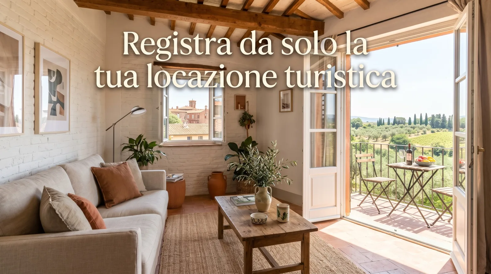 Soggiorno luminoso con balcone sulla campagna toscana: guida su come registrare una locazione turistica a Grosseto